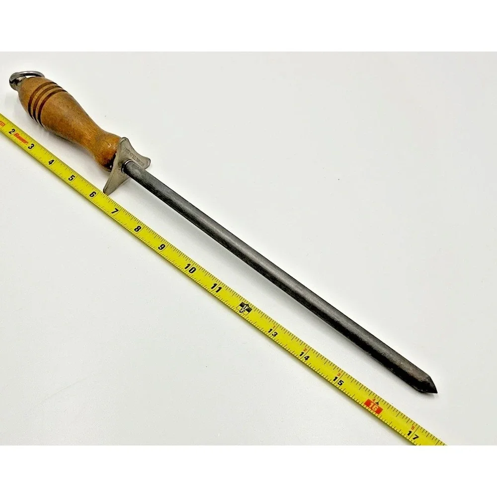 Vintage Knife Sharpening Honing Steel Rod‎ Wood Handle 15 Inch